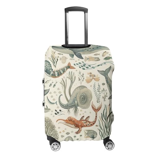 Marine Animal Pattern Travel Luggage Cover Anti-scratch Suitcase Cover Elastic Suitcase Protective Cover Fits 19-32 Inch Luggage M4