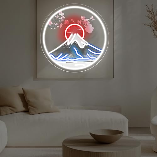 Image of Spring Fuji Mountain Neon Sign, Japanese Mountain Led Light, Sunset Decor Wall, Landscape Neon Sign, Fuji Wall Decoration, Mountain Sign, 14 inchx14 inch