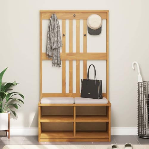 Perchero de entrada SANDNES en madera de pino de 87x40x159,5 cm con banco 4