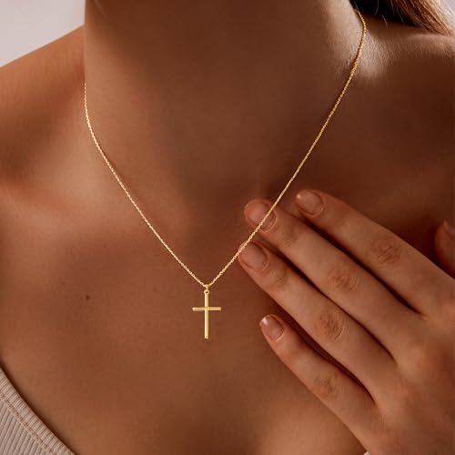 Cross Necklace for Women 14K Gold Plated/Sterling Silver Cross Necklace Dainty Tiny Layered Choker Cross Pendant Necklaces Faith Jewelry First Communion Gifts for Her 2