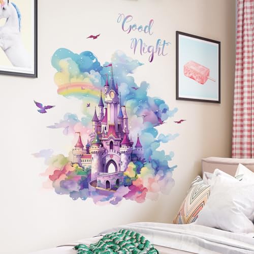Vinilo Decorativo Castillo Arcoíris para Pared Infantil miniatura 2