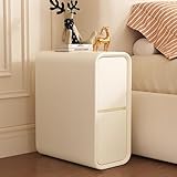 NKSTRWR Kleiner Nachttisch Aus Holz Mit Schublade,Moderner Weißer Nachttisch,Mit Schubladen In PU-Lederoptik,Für Schlafzimmer,Wohnzimmer, Schwarz(Off-White,30cm/11.8in)