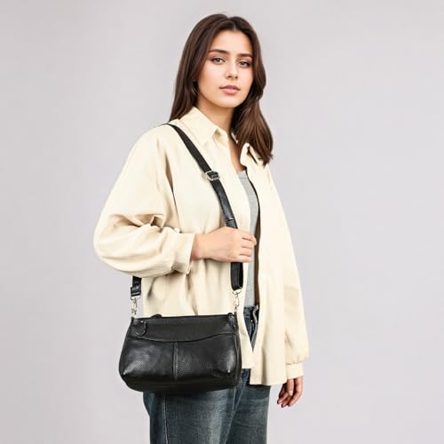 MASIWEI Genuine Leather Purses for Women Crossbody Bag Small Casual Sling Shoulder Handbags with Leather Straps Black3