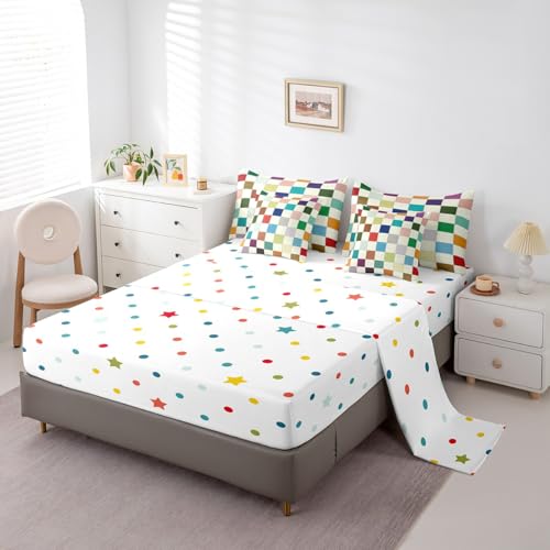 Image of Erosebridal Kids Rainbow Checkered Full Comforter Set with Sheets 7 Piece Colorful Plaid Grids Bedding Set Funky Checkerboard Bed in A Bag for Boys Girls Teen Geometric Gingham Bed Set