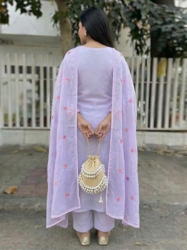 Image of GoSriKi Kurta Sets for Women Viscose Embroidered | Kurta Pant Dupatta Set | Straight Kurti Set for Women | Round Neck 3 /4 Sleeve Ethnic Suit | Designer Indian Kurti Outfit with Pants