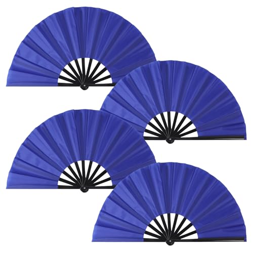 Tkocisa 4 Pack Large Folding Hand Fan, Plastic Hand Held Folding Fans Chinese Kung Fu Hand Fan Decorative Folding Fans for Dance, Performance, Festival or Home Decorations(Blue)