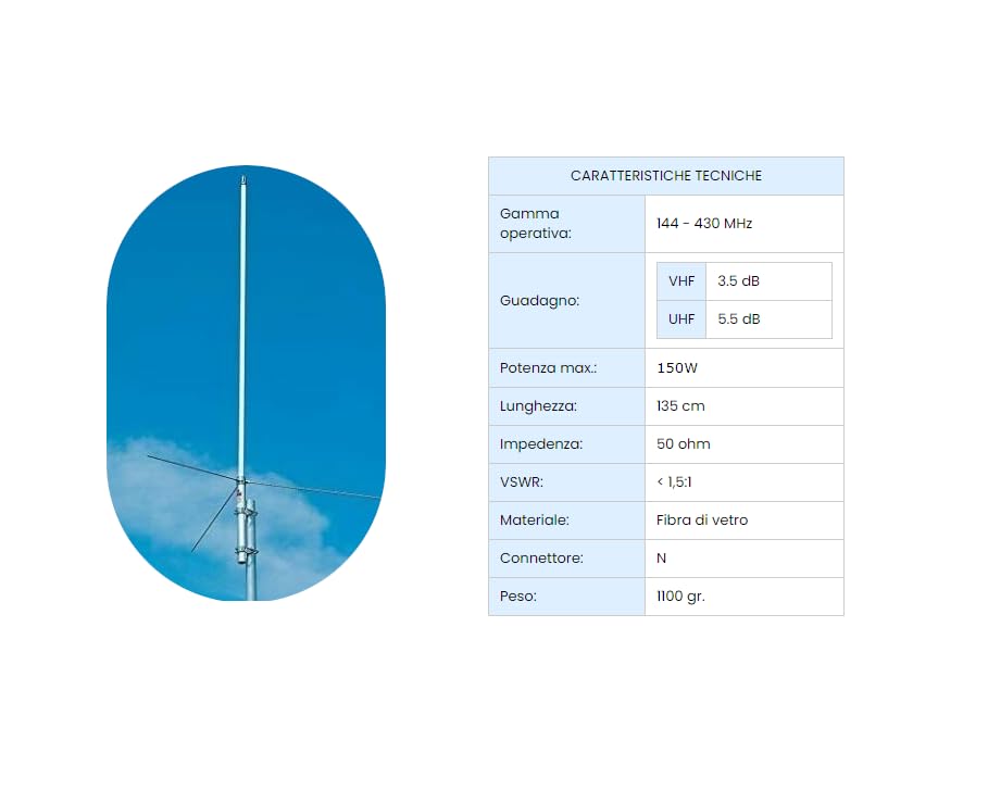 Antenna Bibanda Base 144/430 MHz 135 cm MA-1300