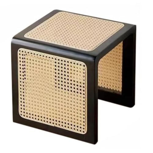 MsiDtsoy ラタンソファサイドテーブル、ラタンベッドサイドテーブル、和風ベッドサイドテーブル、書斎、リビングルーム、寝室 (ブラック,35*35*35cm)