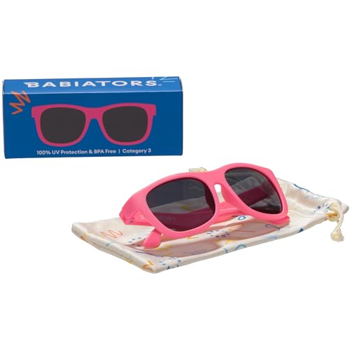 Image of Babiators Kids Sunglasses With UV400 Lens for 6+ Years Kids, 100% UVA + UVB Sun Protection | Non-Breakable Flexible Rubber Frame, Shatter and Impact Resistant, BPA Free | The Navigators - Pink