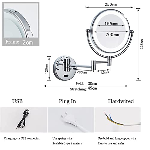 Miroir de maquillage LED à capteur intelligent AMUCK pivotant double face grossissant 10X