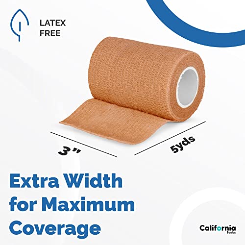 Image of California Basics - 8 Pack - Self Adhesive Bandage Wraps - 3 Inch by 5 Yards Non Woven Self Adhesive Bandage Wrap, Brown Athletic Tape for Wrist, Hand & Ankle Wrap, Premium-Grade Medical Bandage Tape