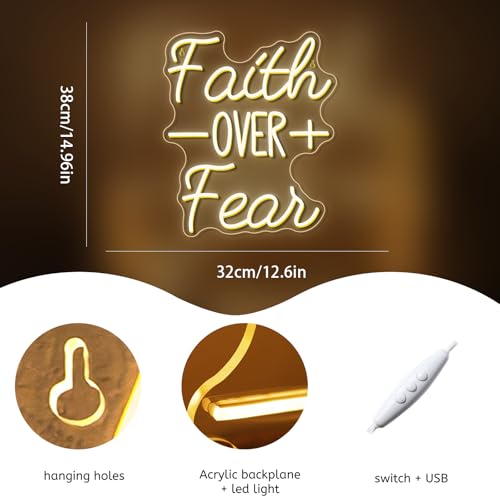 Image of WLHOPE Faith Over Fear Neon Sign Bible Verses Neon Signs for Wall Decor Christian Led Lights Religious Light Up Church Prayer Room Home Bedroom Club Party Christian Gifts