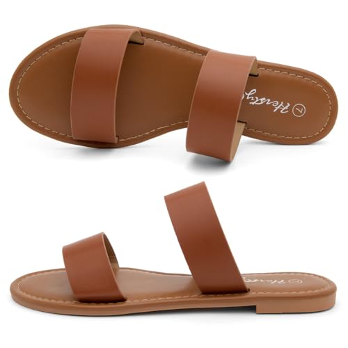 Image of Herstyle Flat Sandals for Women, Double Strap Slide Sandals, Open Toe Slip On, Comfortable Cushioned Footbed Casual Summer Shoes for Daily Wear, Beach, Vacation, Clear Options