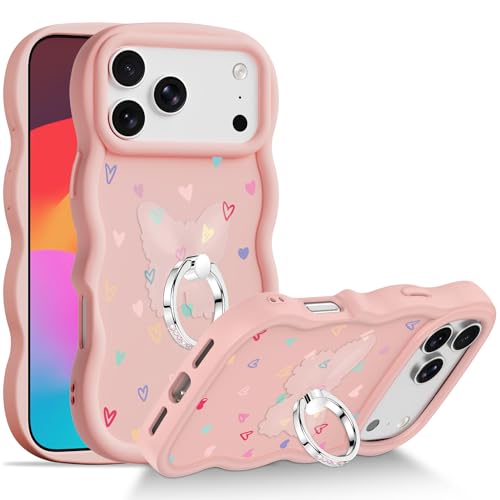 Coque iPhone 15 Pro cadre de vague mignon et petit cœur tendre