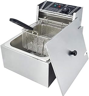TAIMIKO 2500W 6L Electric Deep Fryer Single Tank Deep Fat Fryer Stainless Steel Chip Fryer with Lid Easy Clean Home and Commercial Use,UK plug