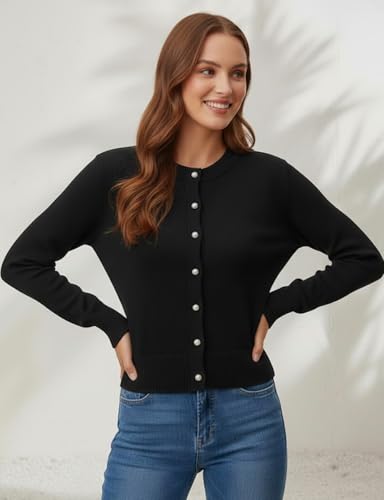 Image of Women's Casual Slim Fit Cardigan Sweaters Long Sleeve Button Down Lightweight Waist Length