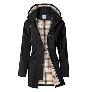 SaphiRose – Chaqueta larga con capucha para lluvia para mujer, impermeable, cortavientos para exteriores