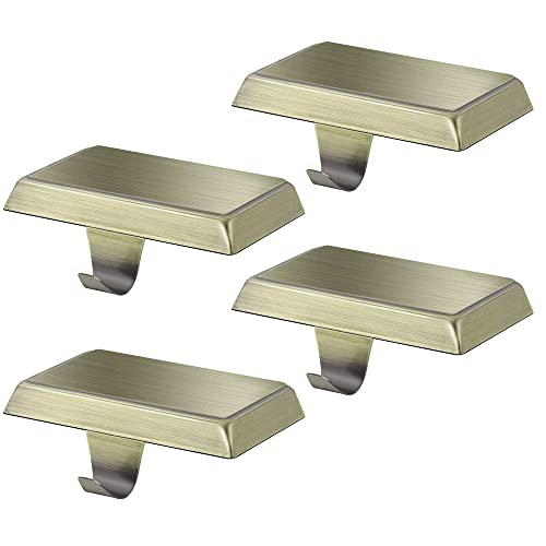 Fovths 4 Pieces Christmas Stocking Holders Bases Metal Mantle Stocking Hooks Fireplace Stocking Hanger Weighted Hanging Hooks for Xmas Holiday Party Decorations, Bronze