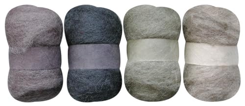 PW International - Lot de 4 pelotes de laine à feutrer, 4 x 20g, camaïeu gris