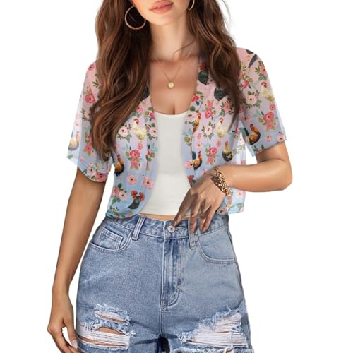 Image of Women's Shrug Short Sleeve Bolero Open Front Knit Party Tulle Cardigan Cropped Cardigan Shoulder Cover Up