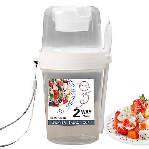朝食サラダカップ | トッピングボックス付きの再利用可能なトラベルプディングコンテナ - トラベルコンテナ キッチンミールカップ 蓋付き シリアル、フルーツサラダ、ミルクなど用 uskela