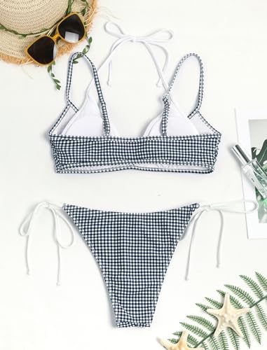 Image of ZAFUL Women's Polka Dot Bikini Set Double Layer Halter Swimsuit Colorblock Side Tie 2 Piece Bathing Suit