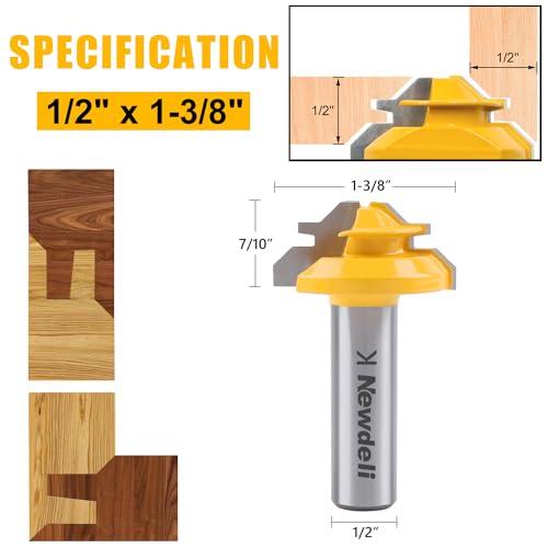 Image of Newdeli 3PCS 45 Degree Lock Miter Router Bit Set 1 /2 Inch Shank for 1 /2 inch, 3 /4 inch, 1 inch Cutting Height Joint Router Bits for Creating Lock Miter Joint