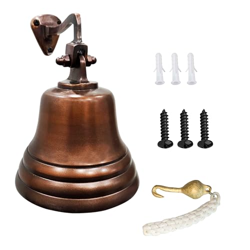 ARSUK Cloche Murale 5 Pouces (12.7 cm) - Clochette de Bateau Vintage avec Corde - Carillon Fort et Clair à Suspendre pour Porte, Jardin, Entrée, Bar ou Maison - Cloche...