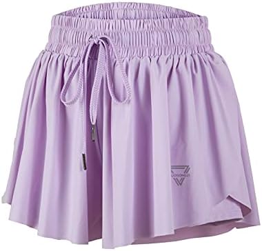 2 in 1 Flowy Cheer Shorts for Women Gym Yoga Athletic Workout Running Preppy Girls Dance Skort Spandex Comfy Skirt Lounge Clothes Sweat Summer(L, Lavender)