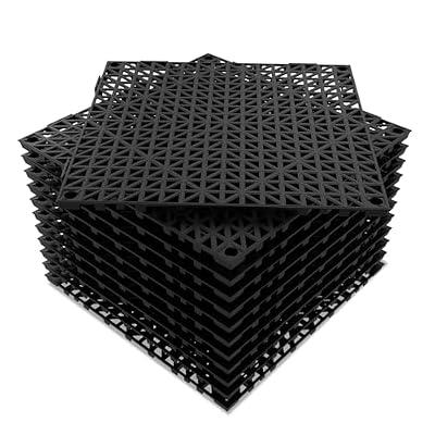 12 PCS Modular Interlocking Cushion, 12" x 12" Interlocking Rubber Floor Tiles with Hole Rubber Mats Drainage Mat, Non Slip Pool Deck Mat Outdoor for Drain Deck Pool Patio