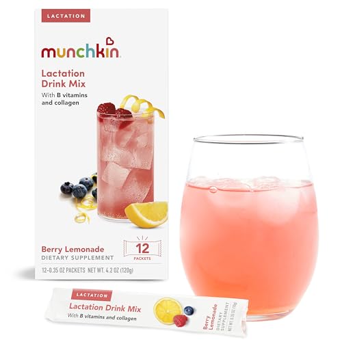 Munchkin Milkmakers Lactation Drink Mix Supplement with B Vitamins/Collagen/Fenugreek & Milk Thistle for Breastfeeding Moms, Berry Lemonade, 12 Count