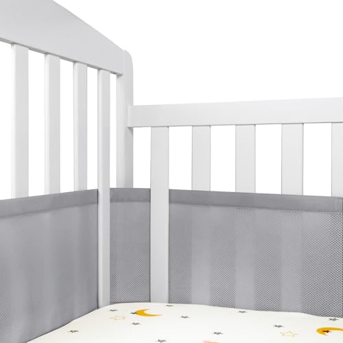 Image of Breathable Mesh Crib Liner for 3 or 4 Side Full-Size Crib, Protecting Baby Legs and Arms, Block Pacifier from Falling, 11 inch H (28cm) Essential 3mm Breathable Mesh Liner, Grey