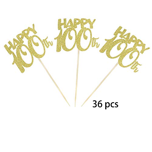 36 Pcs Happy 100Th Cupcake Toppers Gold Glitter Number 100 Days Baby Birthday Cupcake Picks Decoration For 100Th Birthday Celebrating Anniversary Party Supplies #TOP2