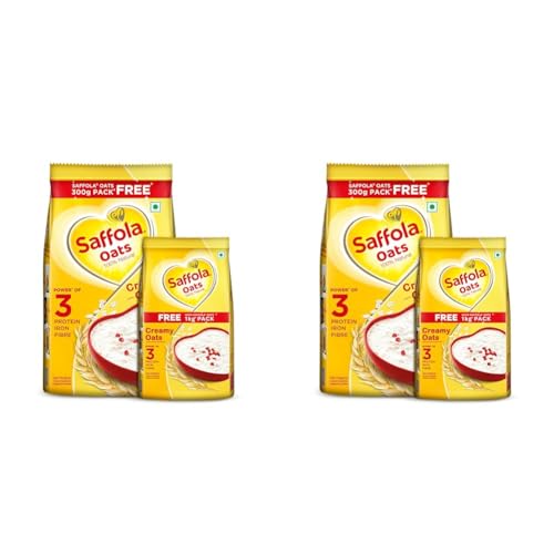 Image of Saffola Oats | Rolled Oats | Delicious Creamy Oats | 100% Natural | High Protein & Fibre | Healthy Cereal for weight loss | 1Kg with 300g Free (Pack of 2)