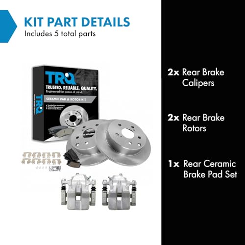 Image of TRQ Rear Ceramic Brake Pad and Rotor Set Includes Calipers