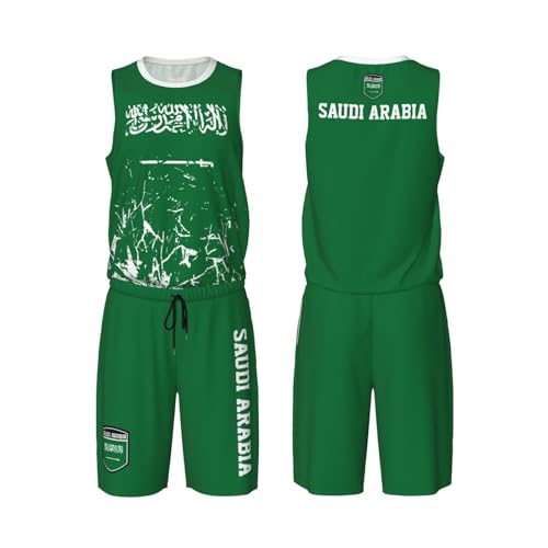 Saudi Arabia Flag Grain (1) Basketball Jersey Uniform Suit for Men Adults Training Athletic Set