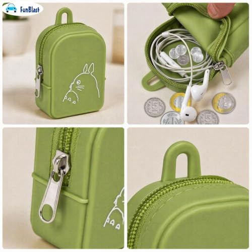 Image of FunBlast Cute Cat Shape Silicone Coin Purse for Kids & Adults - Mini Pouch for Coins, Earphones, Keys & Small Essentials, Aesthetic Pouches for Girls & Women - 10 X 7 X 4 Cm (Cat-Green)