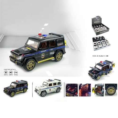 Image of 1:24 Scale G Wagon Jeep Police Toy Car Diecast Metal Police Car for Kids Die Cast Toy Car Sound Light Pull Back, Multicolor