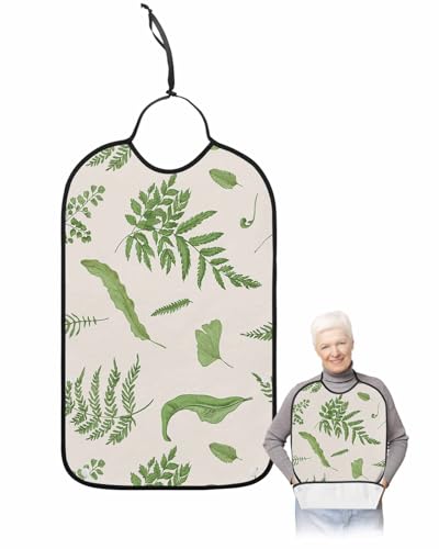 LEOKOTI Botanical Adult Bibs for Eating, Waterproof Bibs with Food Catcher & Adjustable Snap Closure, Farmhouse Spring Summer Leaves Washable Clothing Protectors Adult Bibs for Elderly Women/Men