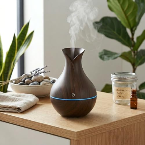 Image of Lakshiv Aroma Diffuser Humidifier for Room & Home with LED Light | Ultrasonic Cool Mist Air Humidifier for Bedroom | Essential Oil Diffuser | Wood Grain Finish | 30ml | Touch Operation