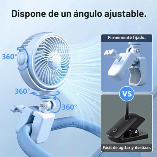Miniatura 4 de Nauttxon Ventilador De Clip Para Cochecito De Bebé Recargable Ventilador Portátil Con Batería Usb Para Cochecito, Cuna, Bicicleta, Playa, Viajes, Camping, Rotación De 360 , 4 Velocidades De Viento,