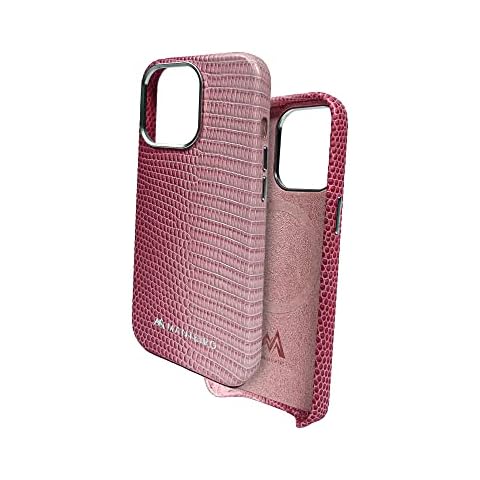 MANTEIRO iPhone 13 Pro Leather Case Pink Serpent Hue iPhone 13 pro case leather Wireless Charging Compatible Cover