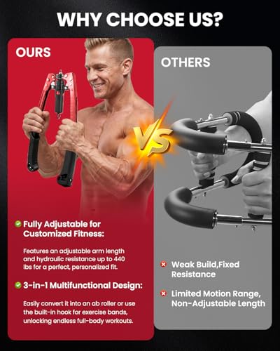 Image of SAKER Twister Arm Trainer, Adjustable Hydraulic Home Gym Equipment for Strength Training, 22-440Lbs Chest Expander with Ab Roller Wheel, Workout Equipment for Men & Women, Arms Chest Core