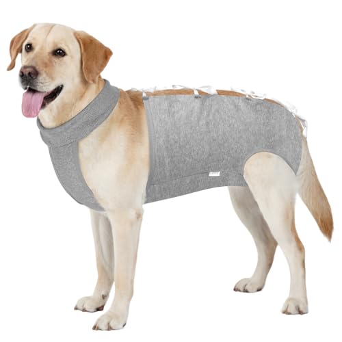 Image of BARKLESS Recovery Suit for Dogs, Soft Surgical Onesie for Female Spay | Breathable Cotton Body Suit for Dog After Surgery to Prevent Licking Abdominal Wounds, Cone Alternative (Grey, L)
