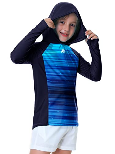 Image of AOBUTE Unisex Kids Long Sleeve Hoodie Rash Guard Boys UPF 50+ Swim Top with Thumb Hole 3-12 Years