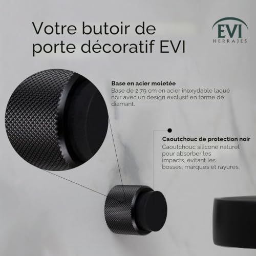 Butée de porte murale amortisseur noir mat moleté diamant durable - 3