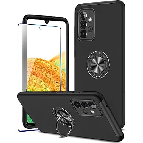 KRAFTCARE for Samsung A33 Case with Kickstand Ring and Screen Protector, Shockproof and Anti Scratch 360° Magnetic Ring Holder Stand Phone Cover for Samsung Galaxy A33 5G - Black Cover
