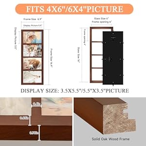 4×6 oak wood picture frames collage wall decor brown 6x16in solid oak wooden family photo collage frame 4 opening glass front wall hanging display 4 4×6 pictures  urban country home decor