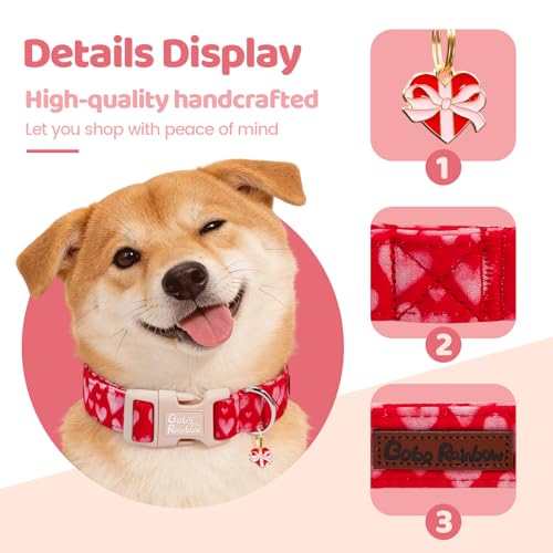 Image of Valentine's Lovely Pink Heart Dog Collar for X-Small Dogs | Valentine Pet Outfit,Wedding,Anniversary,Daily Walks,Adjustable,Cotton Fabric,Quick Release Plastic Buckle,Pendant,Female Dog