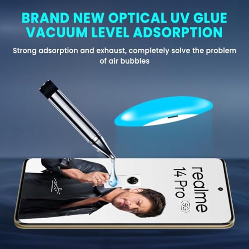 Image of SHILD Premium HD+ UV Tempered Glass Screen Protector for Realme 14 Pro 5G (6.77 Inch) - Full Adhesive, UV Curved Edge, Case Friendly, 9H Hardness, HD Clarity - Pack of 1